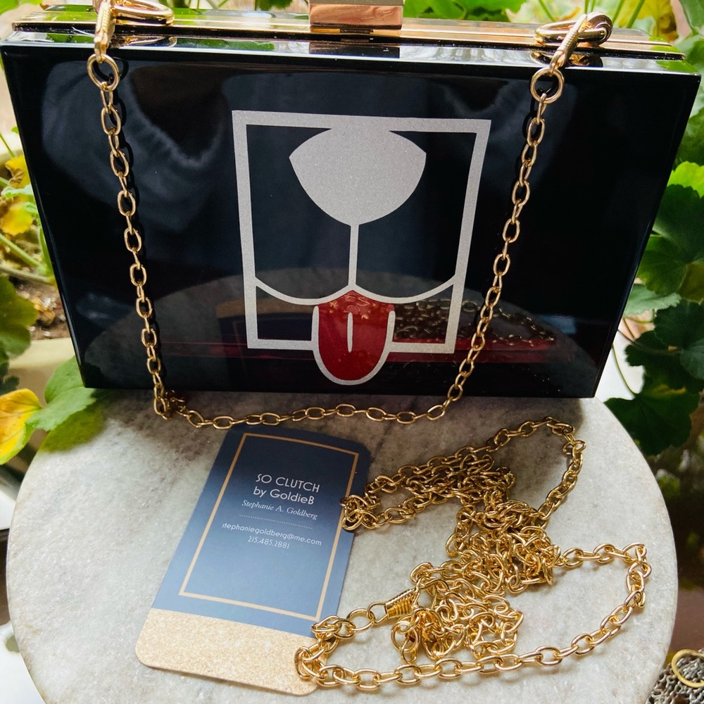 Stylish Black Clutch Bag with Gold Chain